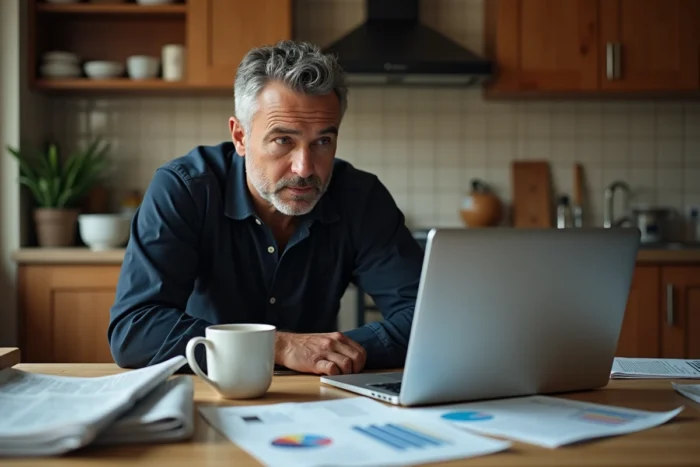 Homme étudiant un rapport d'analyse de comportement de navigation web à domicile