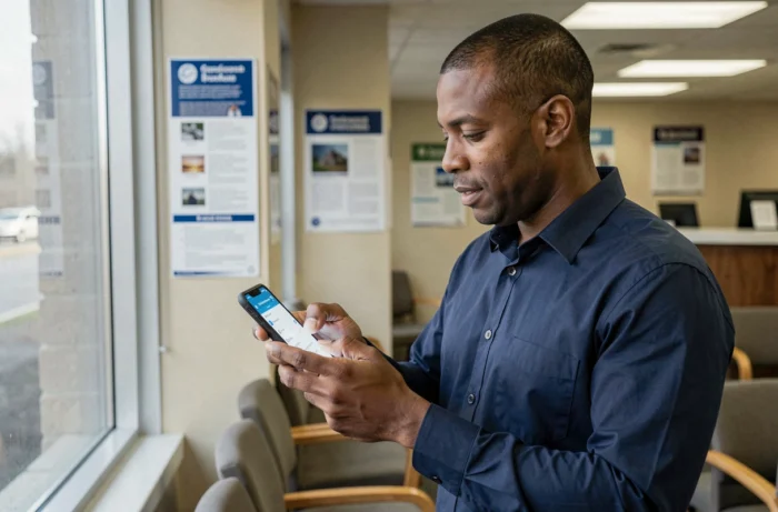 Homme utilisant un smartphone pour accéder au site ANEF et annuler une demande de titre de séjour en ligne