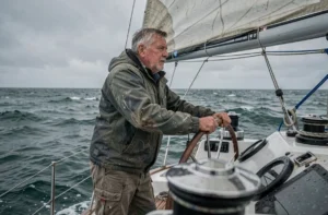 Skipper légendaire au gouvernail d'un voilier de course dans l'océan Austral lors d'un tour du monde
