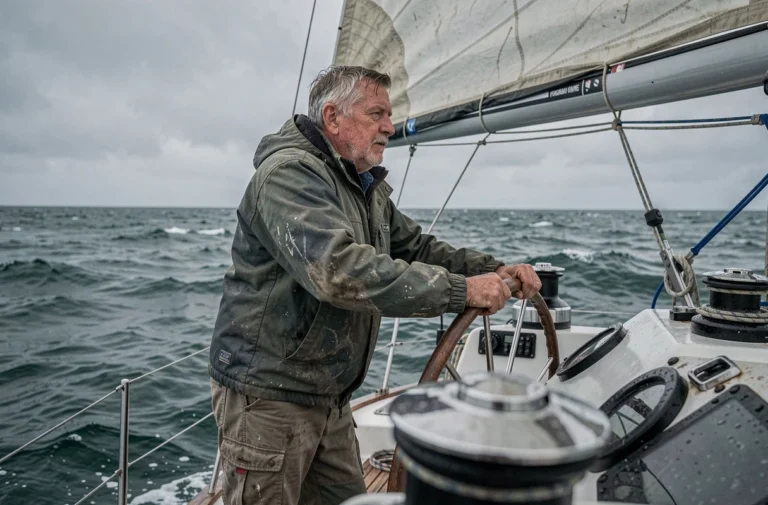 Skipper légendaire au gouvernail d'un voilier de course dans l'océan Austral lors d'un tour du monde